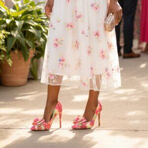 New Betsey Johnson Prince-P Pink Abstract Floral  D'Orsay Stiletto Heel Size 7.5